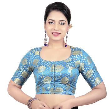 Brocade Red Umbrella Design Half Sleeves Princess Cut Padded Readymade Saree Blouse 1