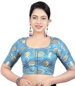 Brocade Red Umbrella Design Half Sleeves Princess Cut Padded Readymade Saree Blouse