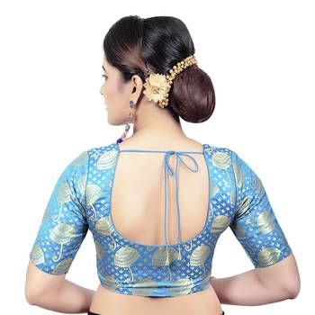 Brocade Red Umbrella Design Half Sleeves Princess Cut Padded Readymade Saree Blouse 2