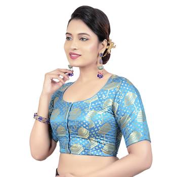 Brocade Red Umbrella Design Half Sleeves Princess Cut Padded Readymade Saree Blouse 3