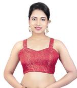 Brocade Red Paghetti Strap Princess Cut Padded Sleeveless Readymade Saree Blouse