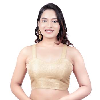 Brocade Gold Paghetti Strap Princess Cut Padded Sleeveless Readymade Saree Blouse 1