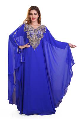 royal blue moroccan dubai kaftan farasha aari and stone work dress 1