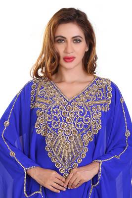 royal blue moroccan dubai kaftan farasha aari and stone work dress 2