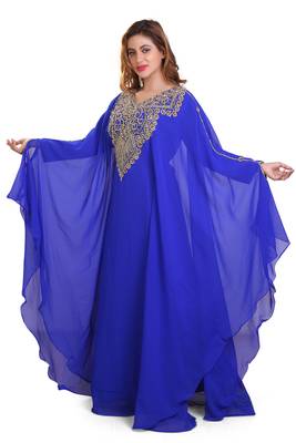 royal blue moroccan dubai kaftan farasha aari and stone work dress 3