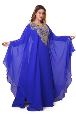 royal blue moroccan dubai kaftan farasha aari and stone work dress 4