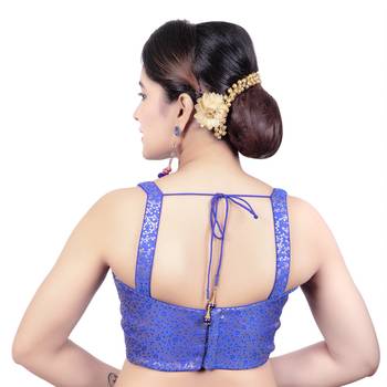Brocade Gold Paghetti Strap Princess Cut Padded Sleeveless Readymade Saree Blouse 2