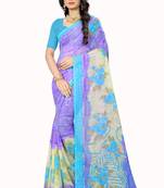 Purple printed chiffon saree with blouse