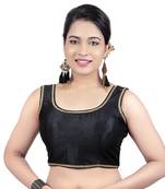 Gold Plain Raw Silk Stone Work Lace Princess Cut Padded Sleeveless Readymade Saree Blouse