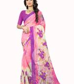 Pink printed chiffon saree with blouse