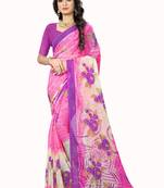 Pink printed chiffon saree with blouse
