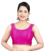 Red Plain Raw Silk Stone Work Lace Princess Cut Padded Sleeveless Readymade Saree Blouse