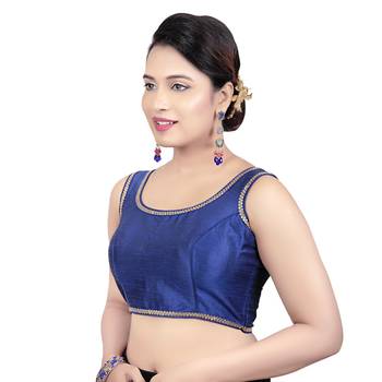 Red Plain Raw Silk Stone Work Lace Princess Cut Padded Sleeveless Readymade Saree Blouse 3