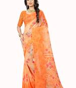 Orange printed chiffon saree with blouse