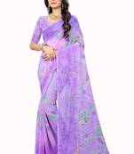 Purple printed chiffon saree with blouse
