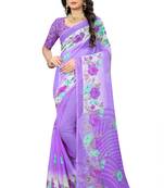 Purple printed chiffon saree with blouse