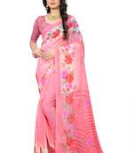 Pink printed chiffon saree with blouse