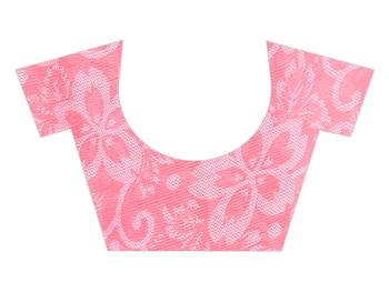Pink printed chiffon saree with blouse 3