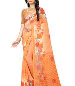 Orange printed chiffon saree with blouse