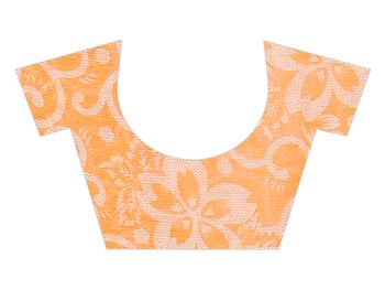 Orange printed chiffon saree with blouse 3