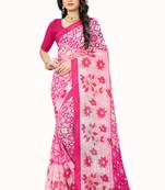 Pink printed chiffon saree with blouse