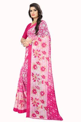 Pink printed chiffon saree with blouse 2