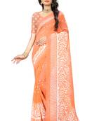 Orange printed chiffon saree with blouse