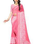 Pink printed chiffon saree with blouse
