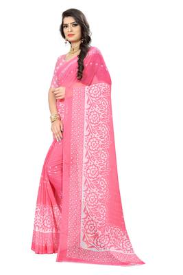 Pink printed chiffon saree with blouse 2