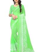 Green printed chiffon saree with blouse