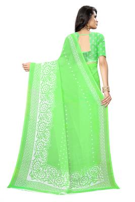 Green printed chiffon saree with blouse 3