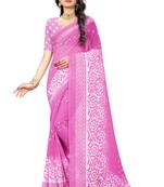 Pink printed chiffon saree with blouse