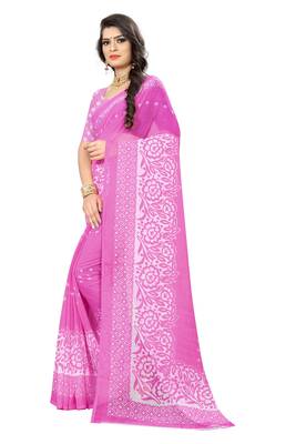 Pink printed chiffon saree with blouse 2