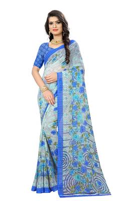 Grey printed chiffon saree with blouse 1