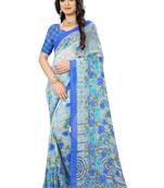 Grey printed chiffon saree with blouse