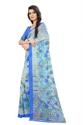 Grey printed chiffon saree with blouse 2