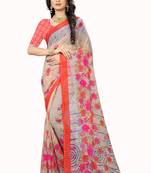 Grey printed chiffon saree with blouse