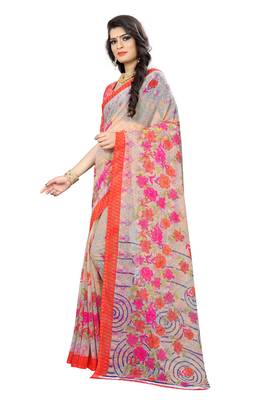 Grey printed chiffon saree with blouse 2