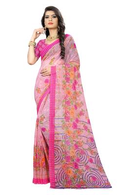 Grey printed chiffon saree with blouse 1
