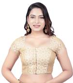 Desginer Brocade Wedding Cream Short Sleeves Princess Cut Padded Readymade Saree Blouse