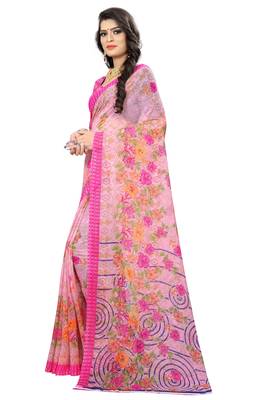 Grey printed chiffon saree with blouse 2