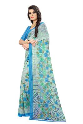 Grey printed chiffon saree with blouse 2