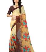 Beige printed chiffon saree with blouse