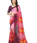 Pink printed chiffon saree with blouse
