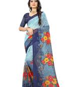 Blue printed chiffon saree with blouse
