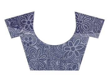 Blue printed chiffon saree with blouse 3