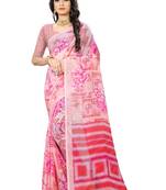 Pink printed chiffon saree with blouse