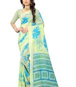 Green printed chiffon saree with blouse