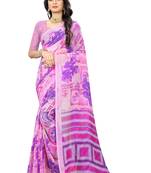 Pink printed chiffon saree with blouse