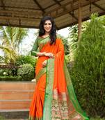 orange woven art silk saree with blouse